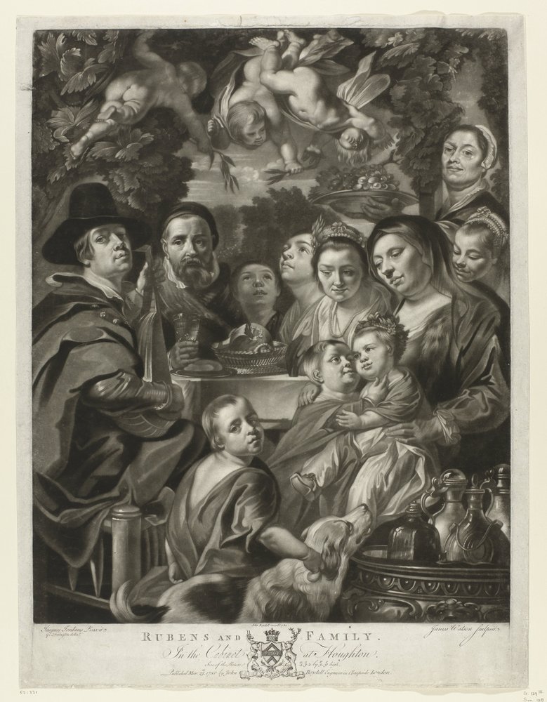 Portret van Jacques Jordaens met zijn ouders, broers en zussen door James Watson (prentmaker)
