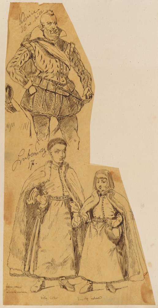 Skarbczyk. Lubomirscy – reifer Mann aus dem 16. Jh. und zwei stehende Jungen aus dem 17. Jh. door Jan Matejko