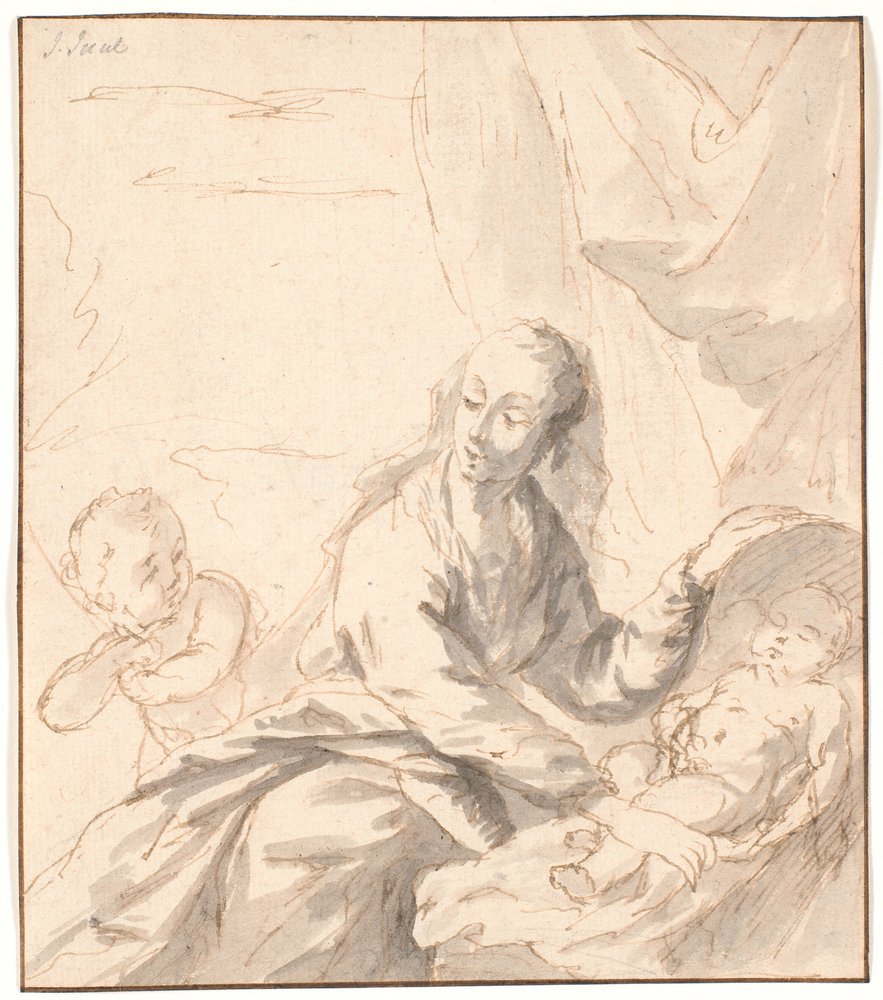 Maria met het kindje Jezus in de wieg en Johannes | Jens Juel