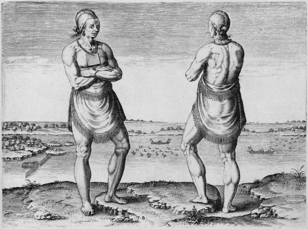 Indiase ouder of hoofdman, gegraveerd door Theodor de Bry (1528-1598) door John White