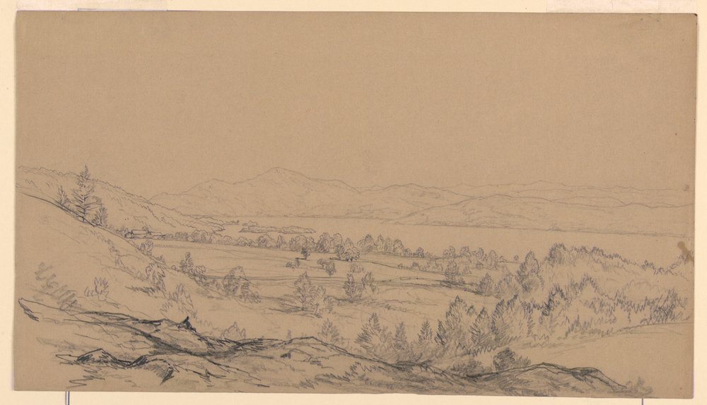 Tekening, Lake George, New York, kijkend naar het noordoosten, 1850-65 door John Frederick Kensett