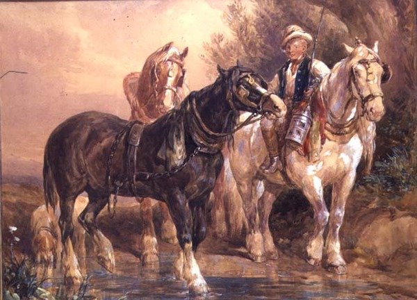 Jongen en Paarden met Kar door John Frederick Tayler