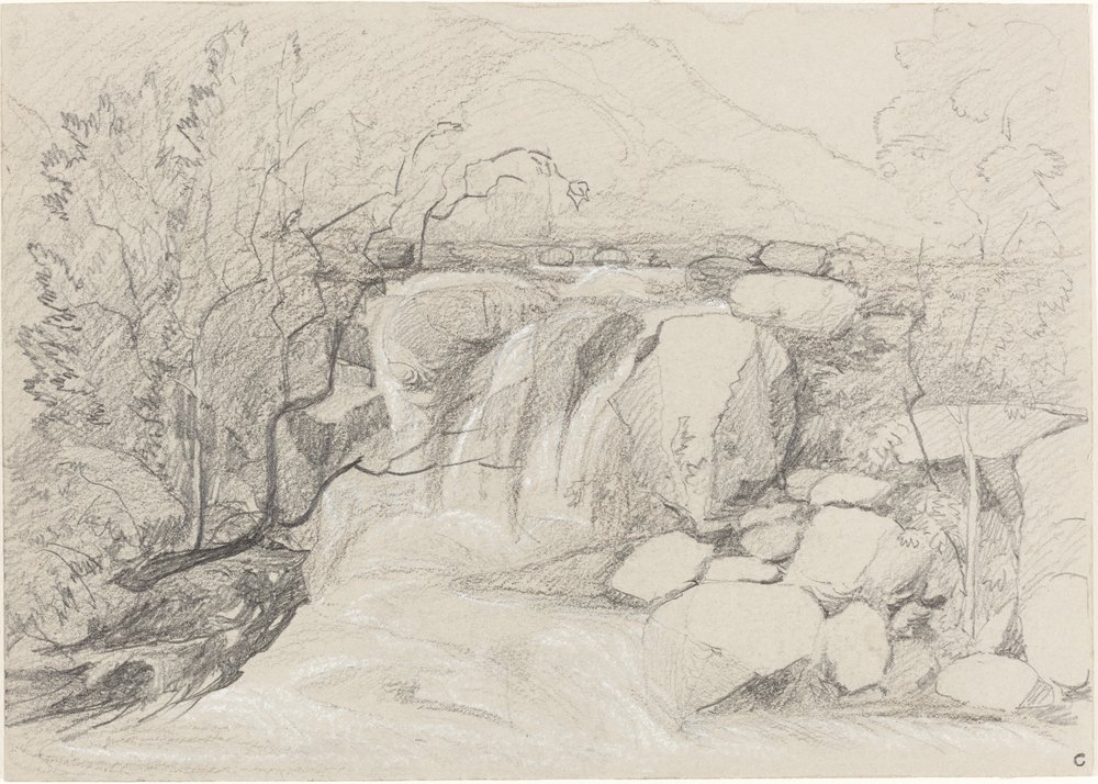 Waterval met rotsen door John Sell Cotman