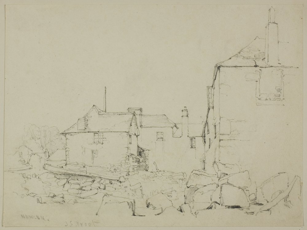 Huizen en stenen muur, Newlyn door John Skinner Prout