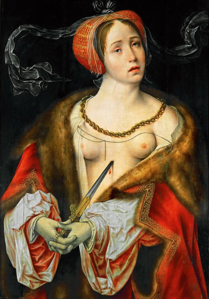 Vroege Nederlandse kunst: Lucretia door Joos van Cleve (ca. 1485-1540), ca. 1521-1525. Olie op hout, 75,7 x 53,9. Kunsthistorisches Museum, Wenen door Joos van Cleve