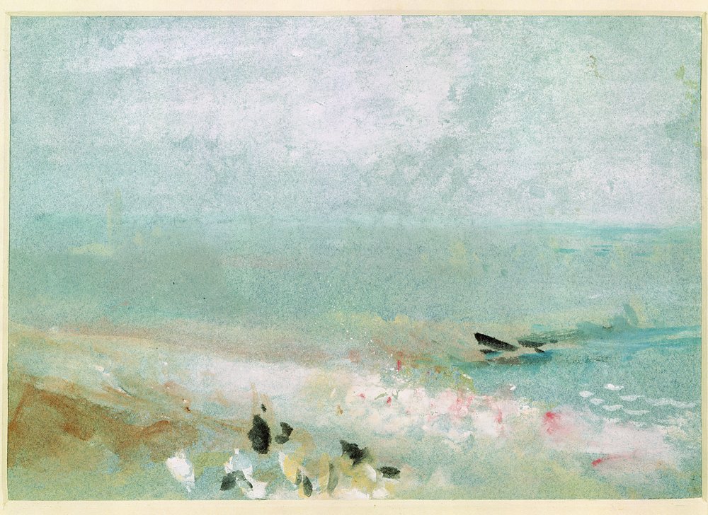 Strand met figuren en een pier, c.1830 door Joseph Mallord William Turner