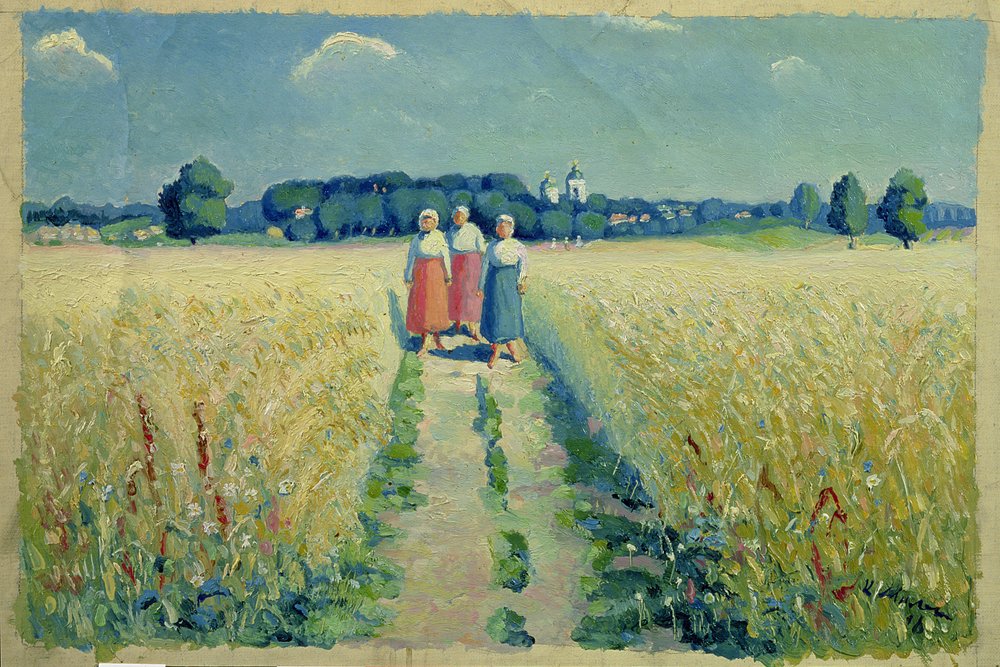 Drie vrouwen op een weg door Kazimir Severinovich Malevich