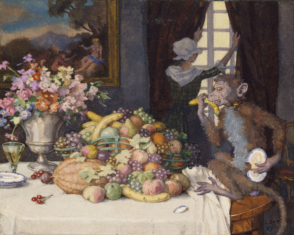 Hebzuchtige Aap, 1929 door Konstantin Andreevic Somov