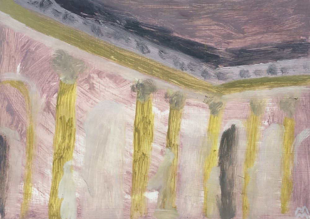 Rose Weens interieur met zuilen, 2019 (olieverf op papier) door Maria Magenta