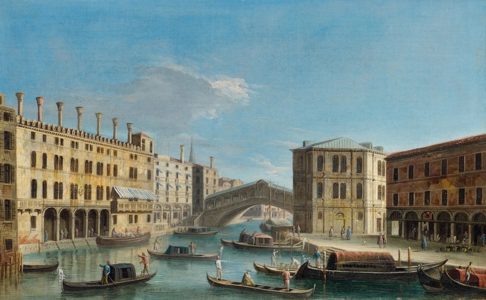 Canal Grande met uitzicht op de Rialtobrug door Master of the Langmatt Foundation Views