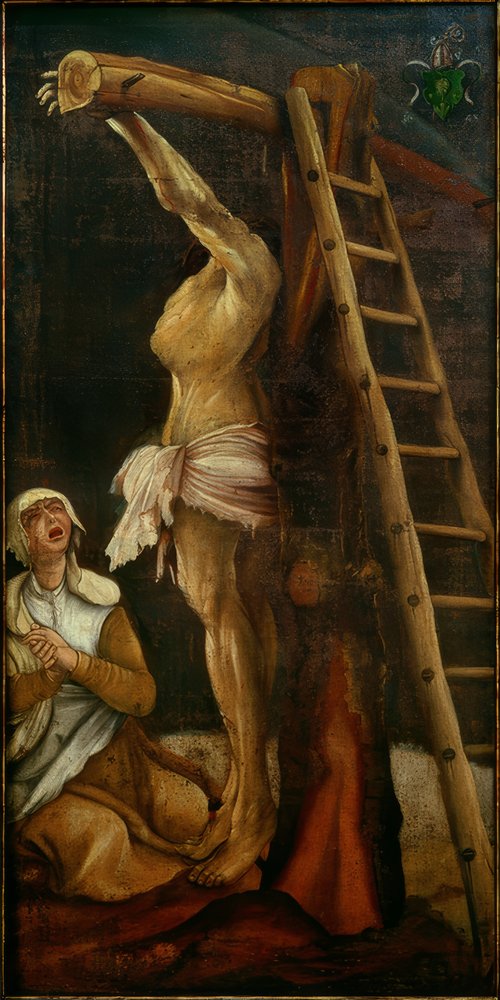 Christus aan het kruis met rouwende Maria Magdalena door Matthias Grünewald