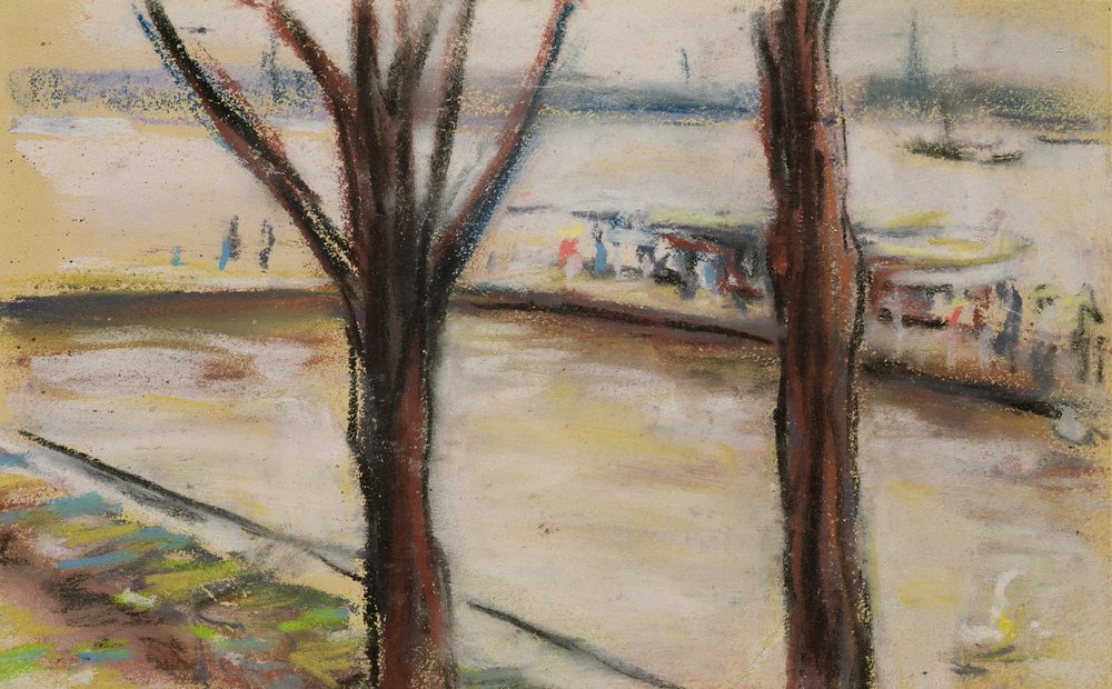 Aanlegsteiger bij het Uhlenhorster Fahrhaus in de Herfst, 1909 door Max Liebermann