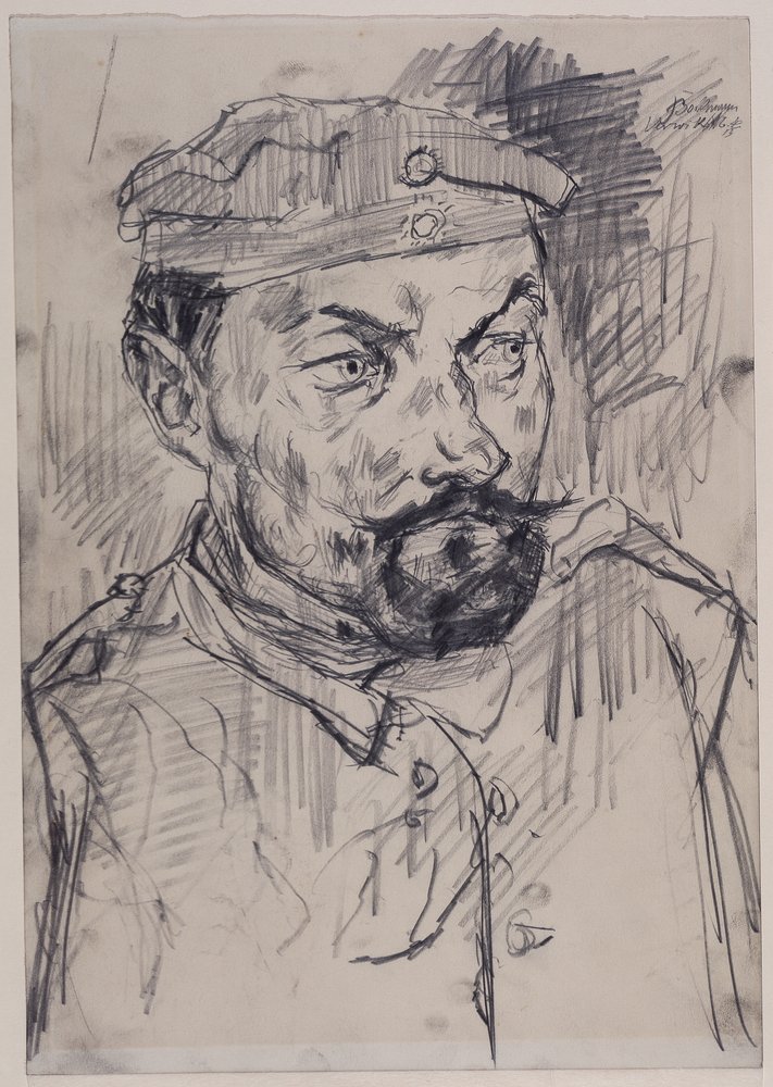 Landweerman Ernst Pflanz, hoofd en schouders door Max Beckmann