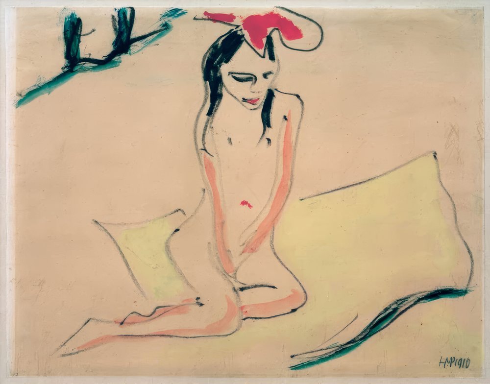 Zonder titel (naakt meisje - Fränzi Fehrmann) door Max Pechstein