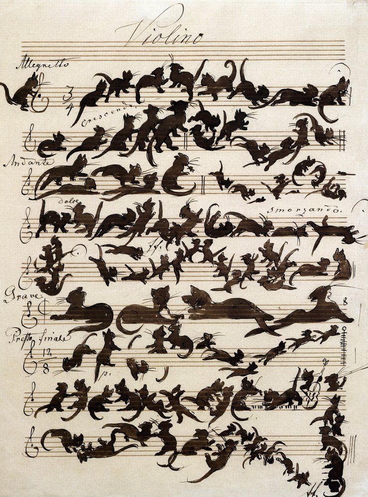 De kattensymfonie, tekening van Moritz von Schwind uit 1868. Staatliche Kunsthalle Karlsruhe. door Moritz Ludwig von Schwind
