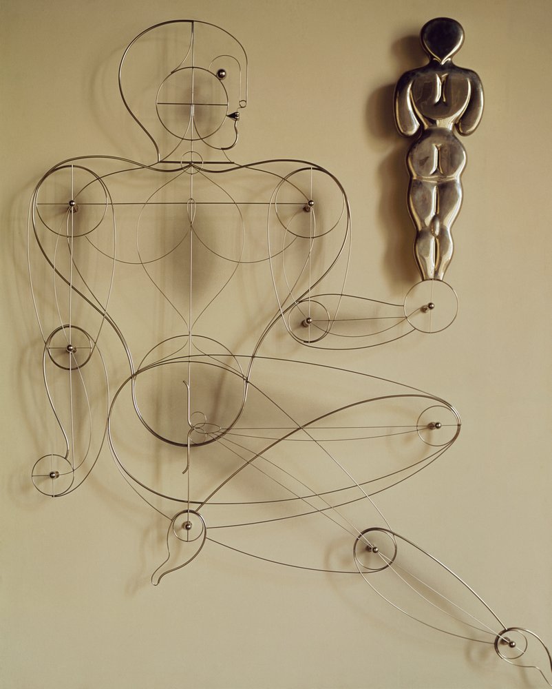 Homo, draadfiguur met achteraanzicht figuur in zijn hand door Oskar Schlemmer