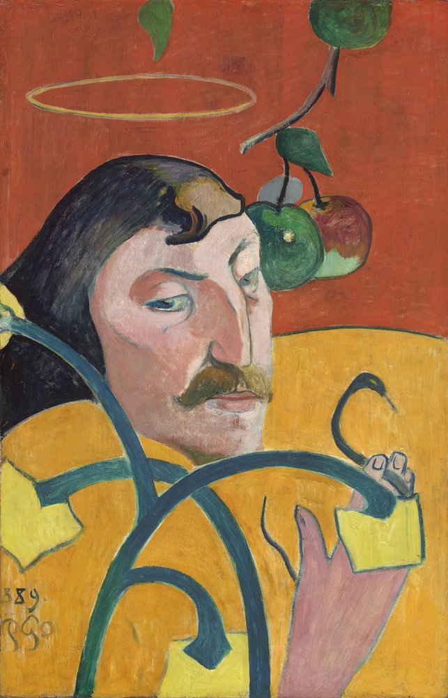 Frans: Autoportrait-charge, ou Autoportrait au nimbe Zelfportret met halo door Paul Gauguin