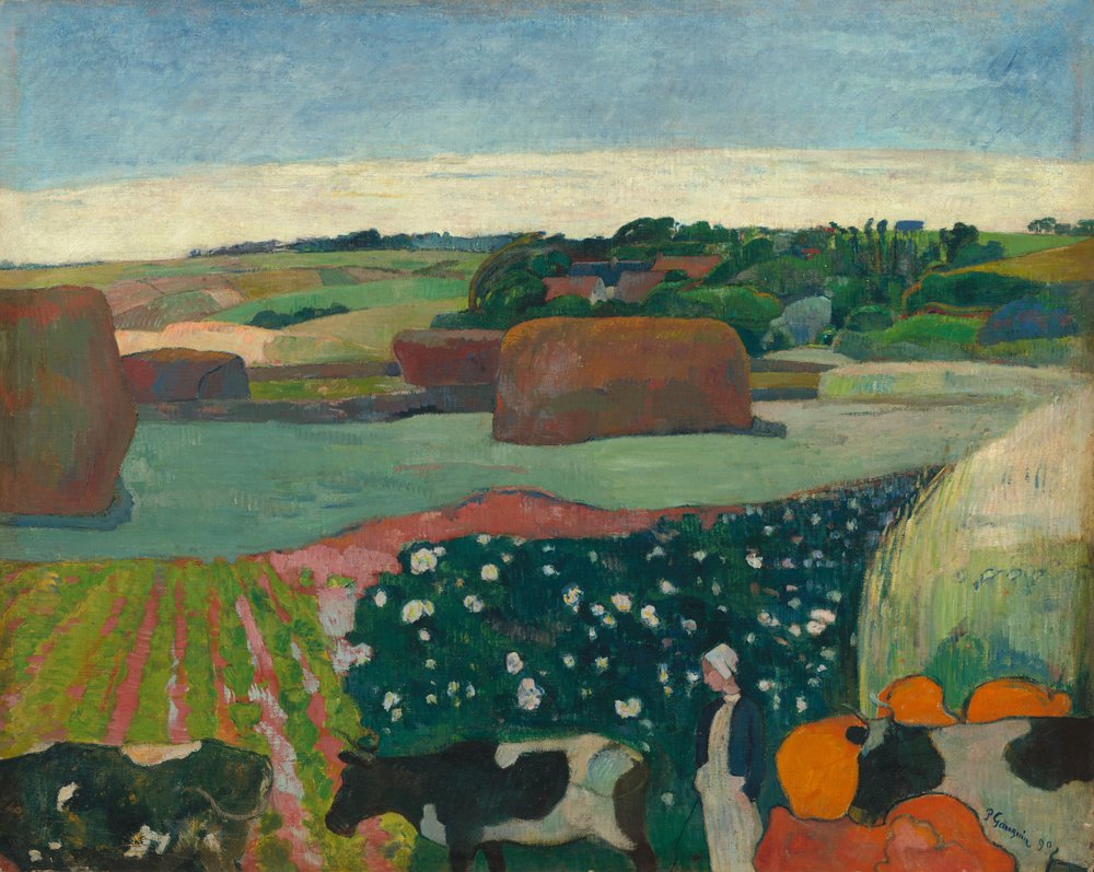 Hooibergen in Bretagne, 1890 door Paul Gauguin
