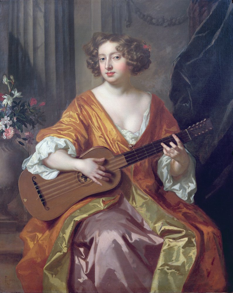 Portret van Mevrouw Moll Davies, minnares van Karel II, bloemen geschilderd door Jean Baptiste Monnoyer (1636-69) door Peter Lely