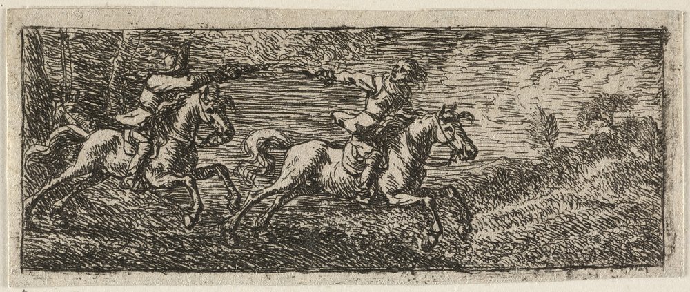 Twee ruiters vechten door Pieter van Laer