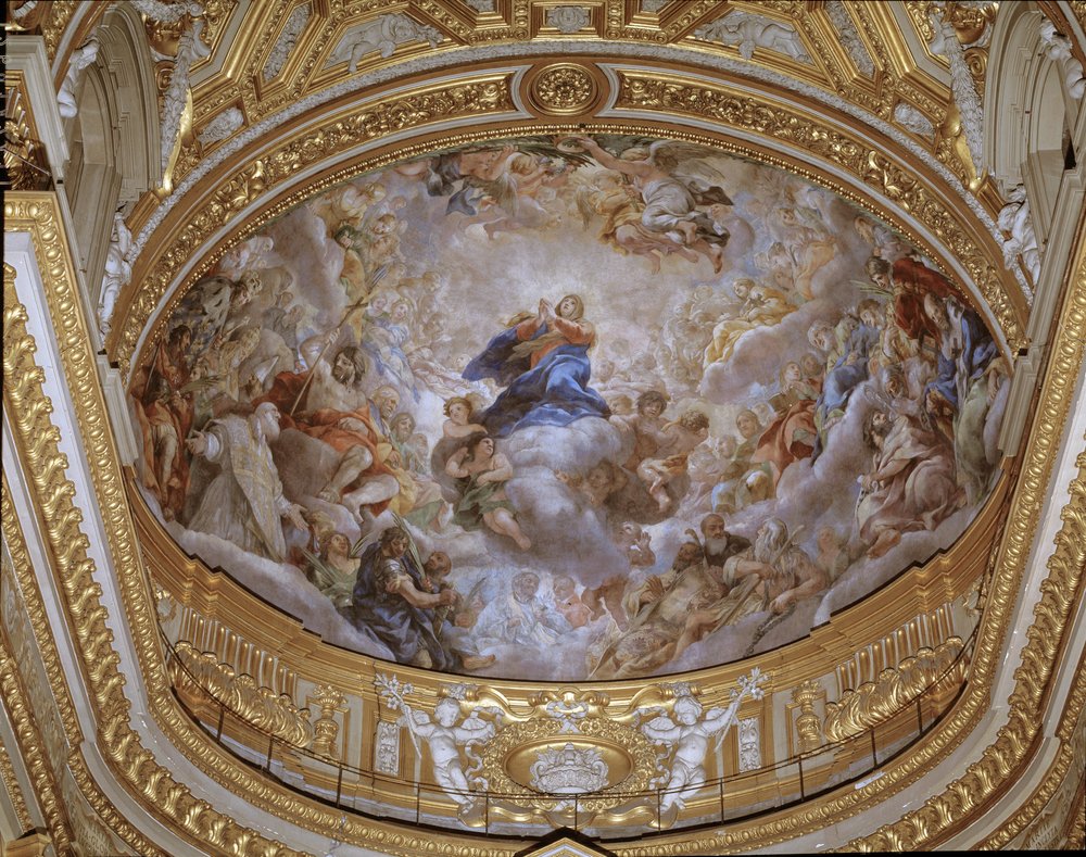 Tenhemelopneming van Maria, fresco van Pietro da Cortona (Peter van Cortona) (1596-1669), 1652, Rome, Chiesa di Santa Maria in Vallicella, Italië door Pietro da Cortona