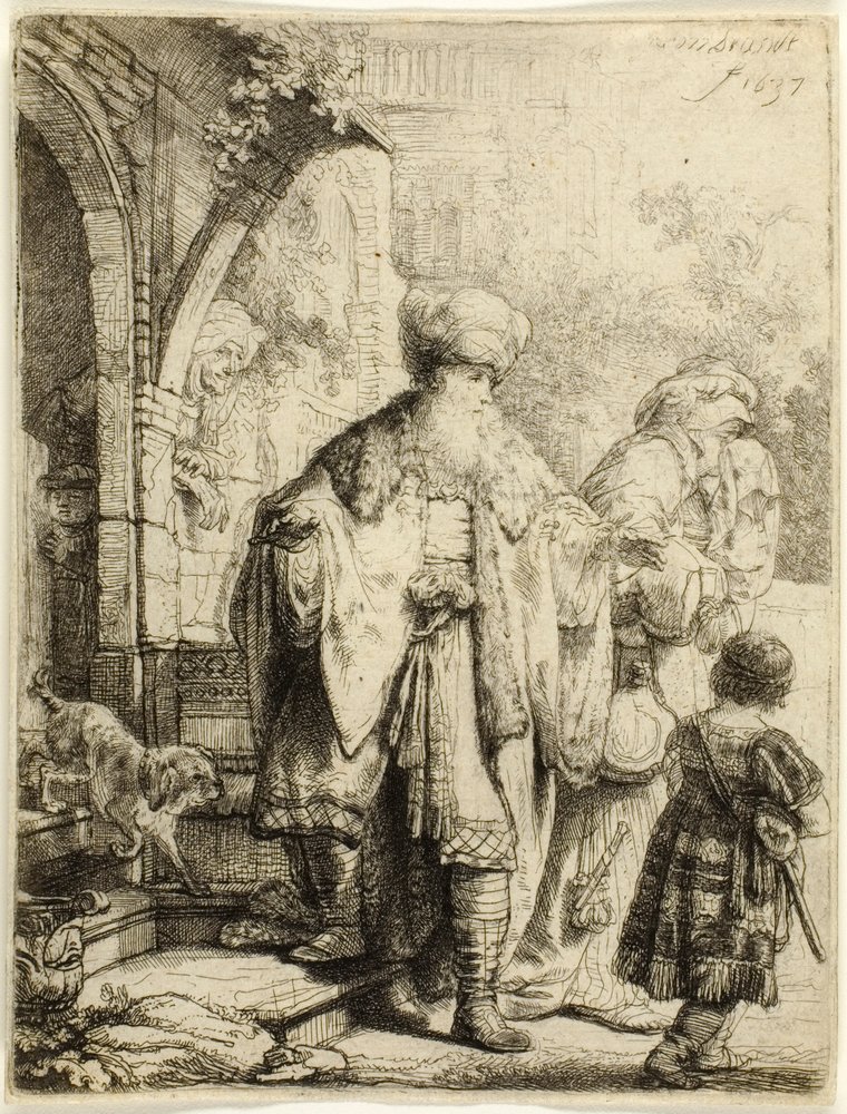 Abraham verdrijft Hagar en Ismaël door Rembrandt van Rijn