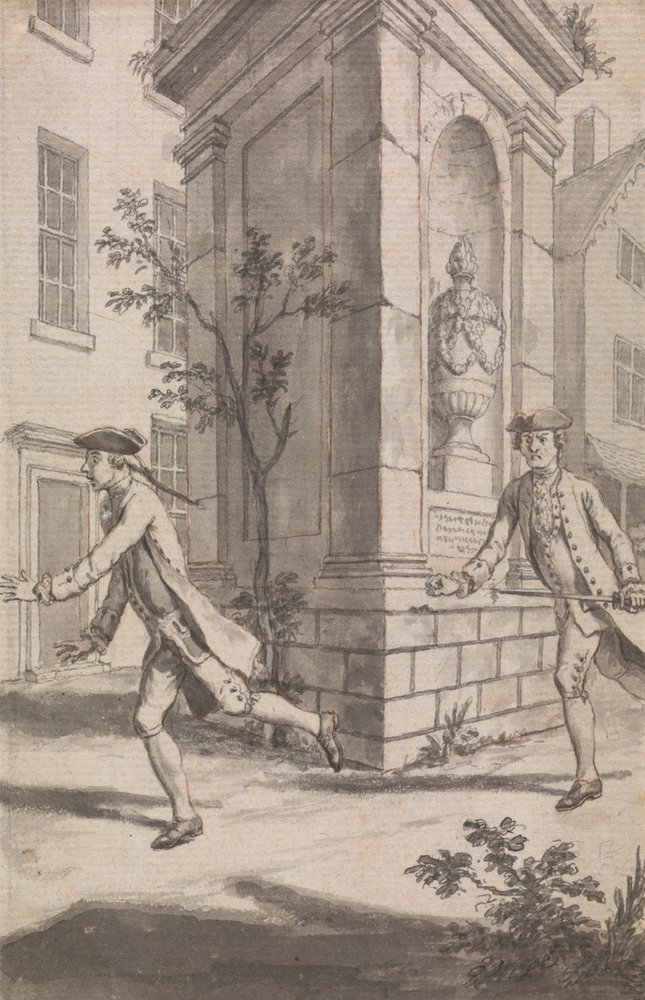 De Achtervolging (Waarschijnlijk een Ontwerp voor The Tyburn Chronicle) door Samuel Wale