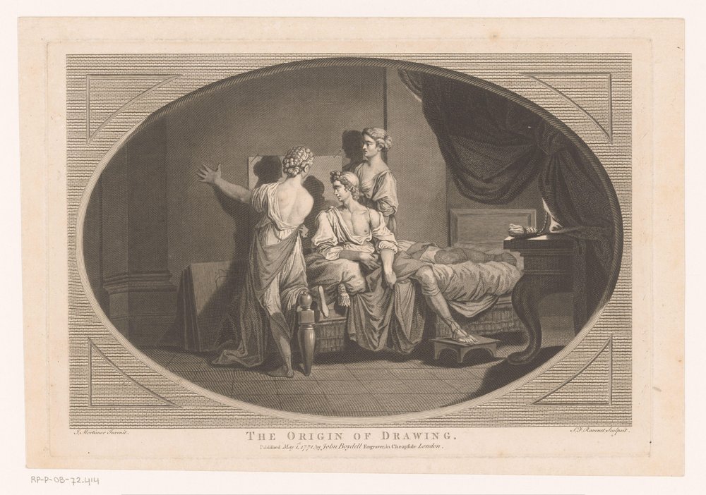 Uitvinding van de tekenkunst door Simon François Ravenet (le vieux)