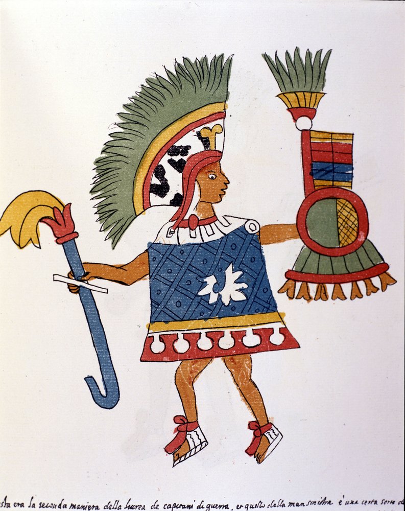 Azteekse krijger in Codex Vaticanus 3738 (Codex Vat. Rios). Facsimile van het manuscript door Dominicaan Pedro de los Rios, tussen 1570 en 1589, Bibl. Vatican door Spanish School