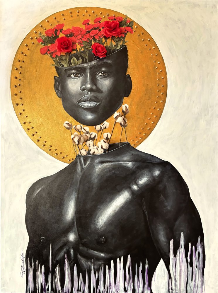 Roses Redefined I, 2023 (gemengde techniek op doek) door Thomas Elias Lockhart