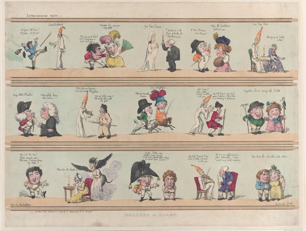 Randen voor Kamers, Extravaganzas Plaat 1 door Thomas Rowlandson