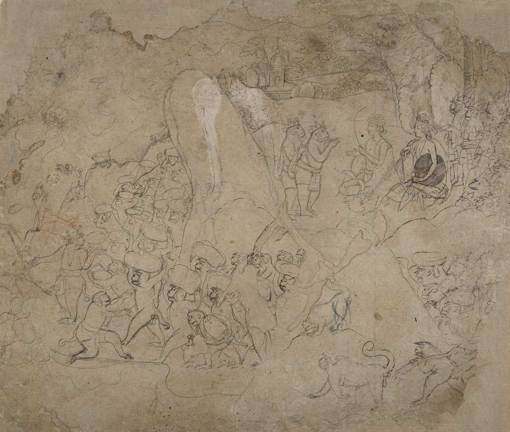 De brug naar Lanka bouwen, ca. 1800 door Unbekannt