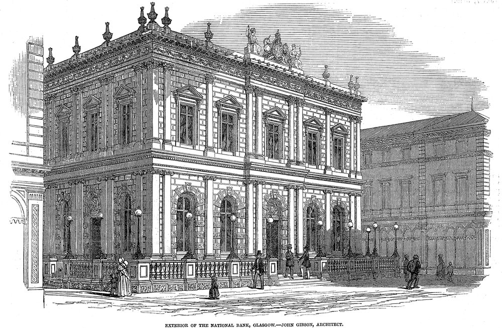 Buitenaanzicht van de Nationale Bank, Glasgow, Schotland, circa 1850 door Unbekannt