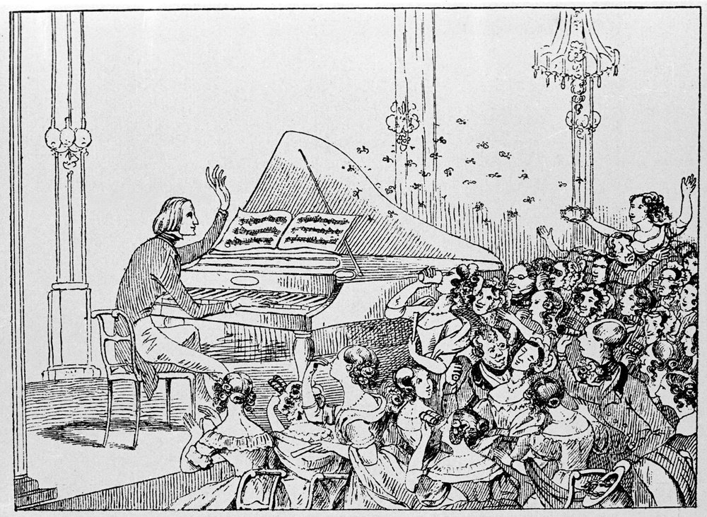 Karikatuur van Franz Liszts triomf tijdens een concert in Berlijn in 1842. door Unknown artist