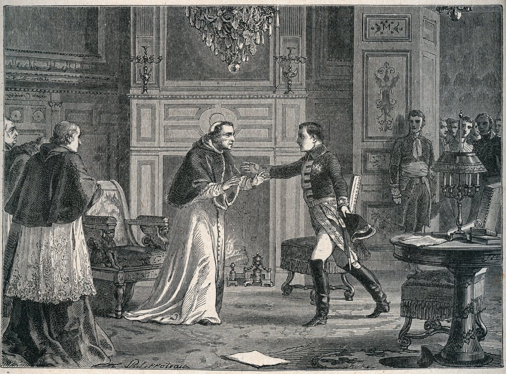 Napoleon bezoekt paus Pius VII in Fontainebleau 1804 - Bezoek van ...
