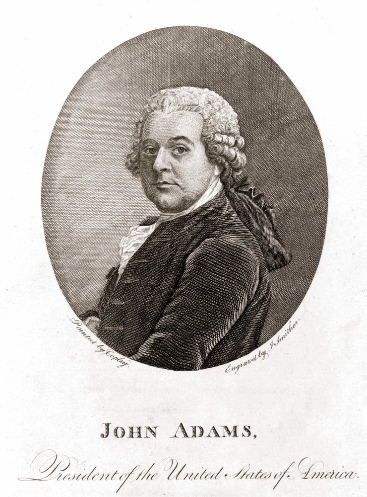 Portret van John Adams (1735 - 1826), 2e president van de Verenigde Staten (1797 - 1801). Gravure 19e eeuw. door Unknown artist