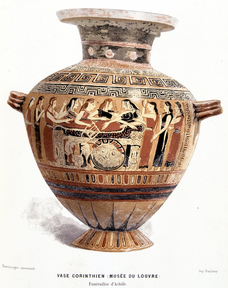 De begrafenis van Achilles - Korinthische vaas van het Louvre Museum, in "Geschiedenis van de Grieken" door Victor Duruy door Unknown artist