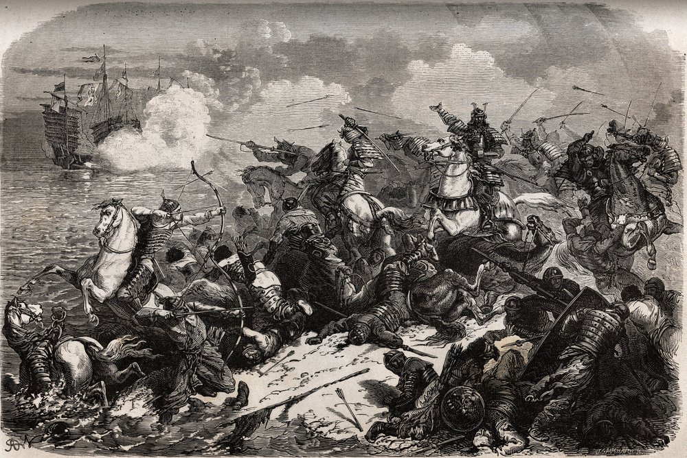 Yori Omo en een samoerai-leger weren de invasie van de Mongolen in 1274 ...