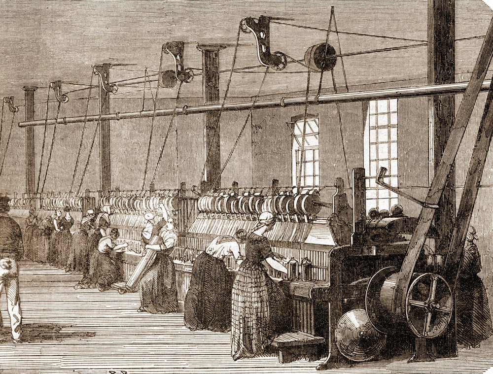 Katoenweverij. Gravure uit 1860 door Unknown artist