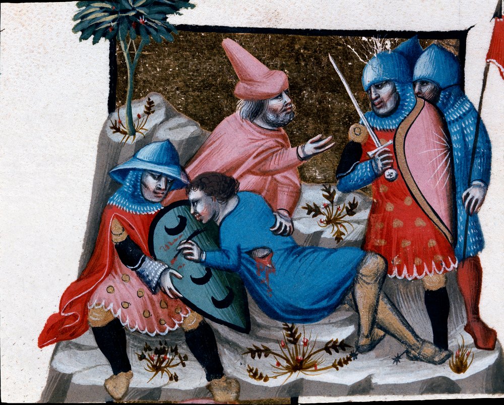 Aangifte van een bloedmisdaad. Miniatuur uit de Codex Justinianus, een ...