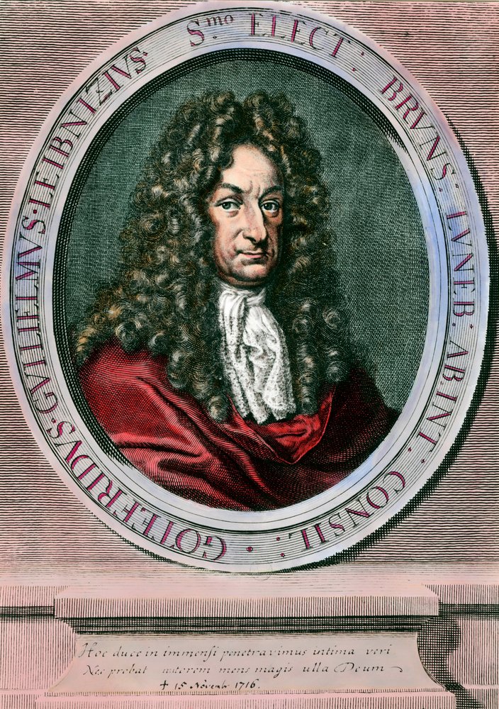 Portret van Gottfried Wilhelm Leibniz (1646-1716) Duitse filosoof en wiskundige. Gravure uit de 18e eeuw. Privécollectie door Unknown artist