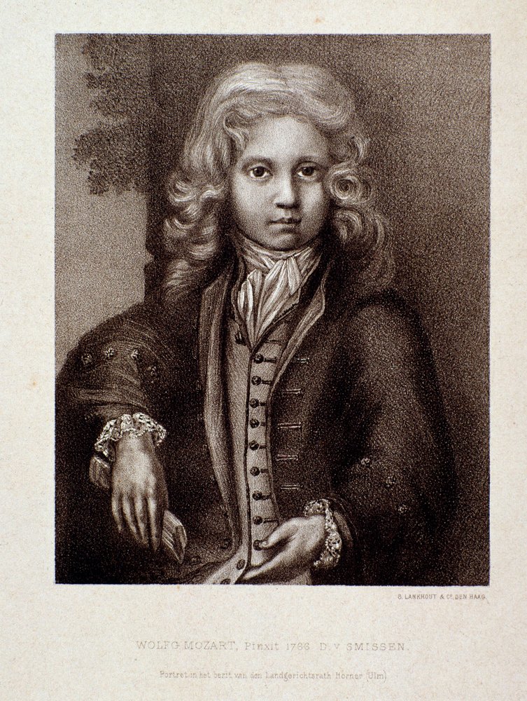 Portret van Wolfgang Amadeus Mozart als kind (gravure) door Unknown artist