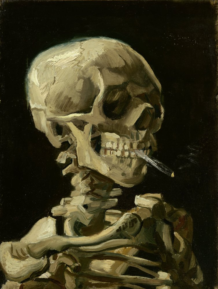 Kop van een skelet met een brandende sigaret door Vincent van Gogh