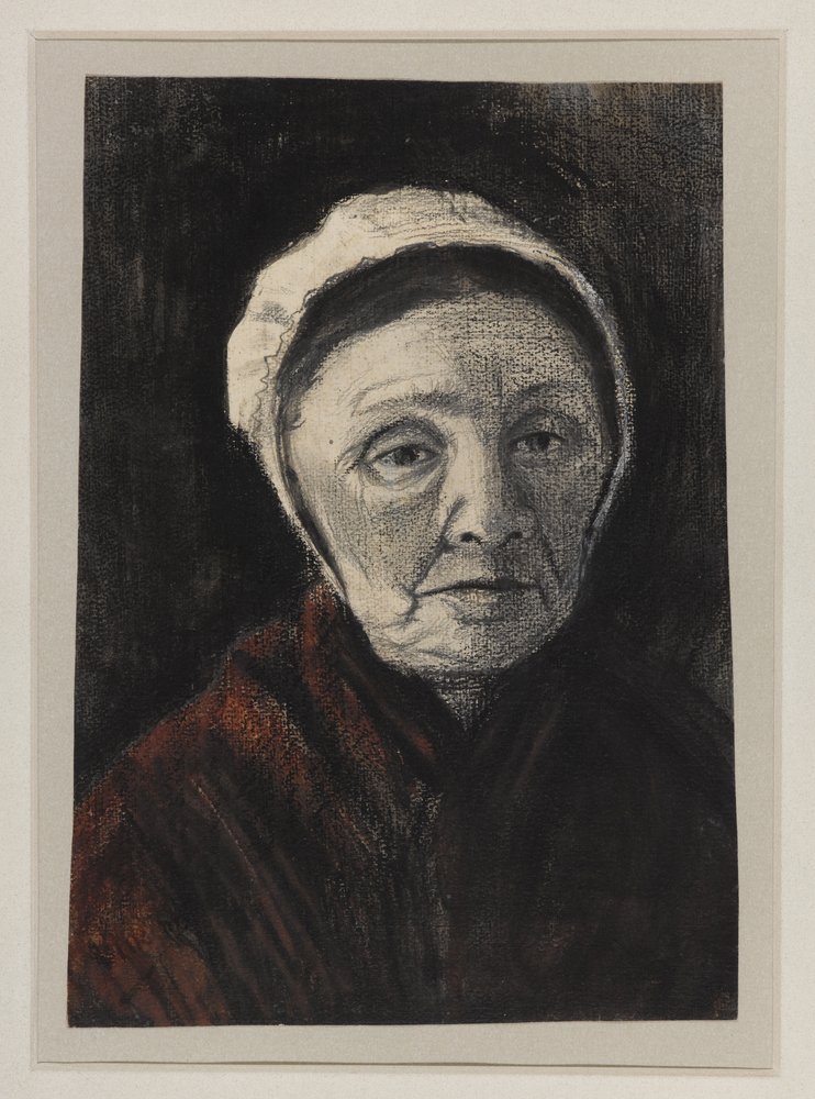 Hoofd van een oude vrouw in een Scheveningse muts, 1882-83 door Vincent van Gogh