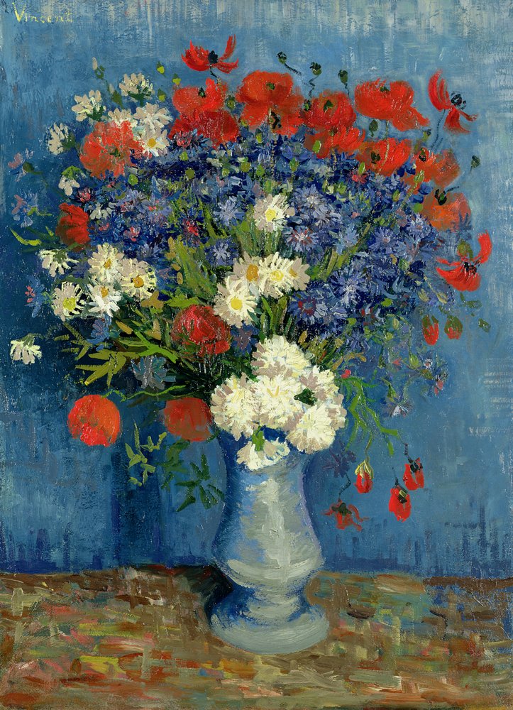 Stilleven: vaas met korenbloemen en klaprozen, 1887 door Vincent van Gogh
