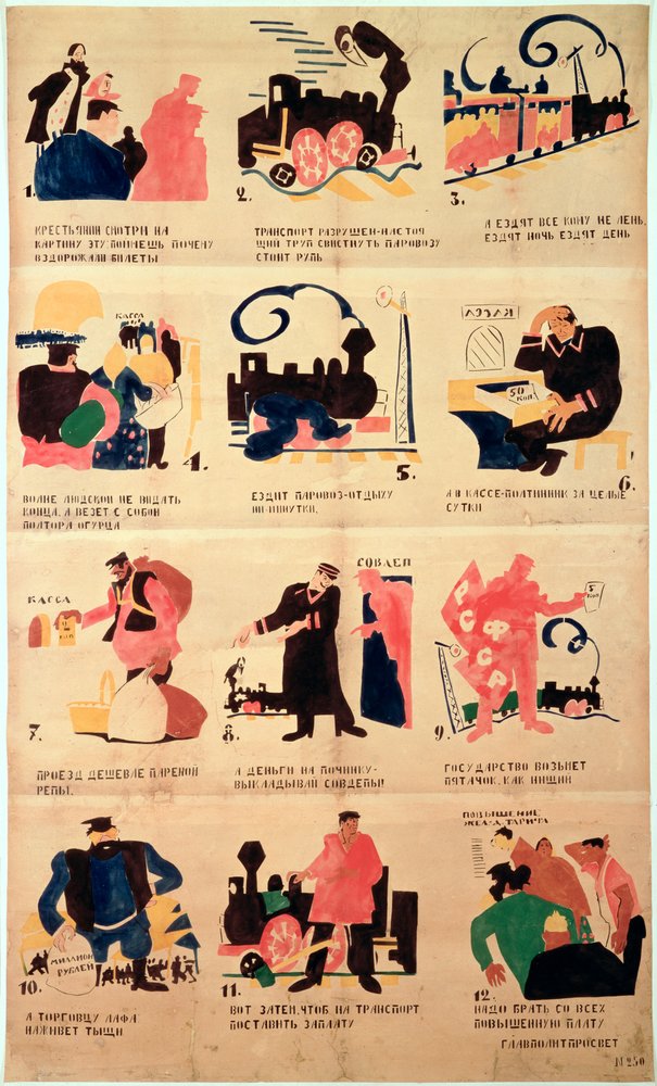 Russische spoorwegadvertentie, ca. 1921 door Vladimir Mayakovsky