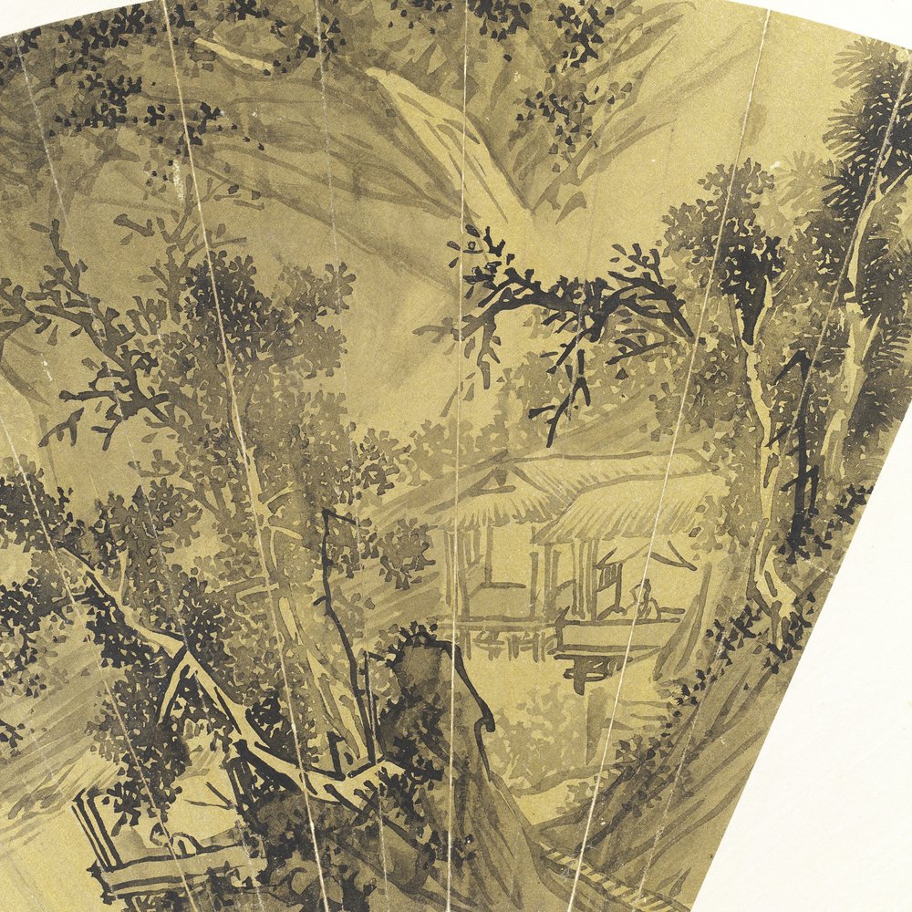 Detail van Landschap met Meer, Brug en Visser door Wen Zhengming
