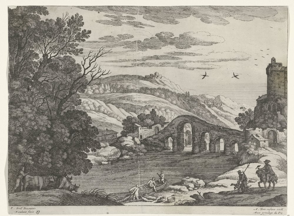 Landschap met een rivier door Willem van Nieulandt (II)