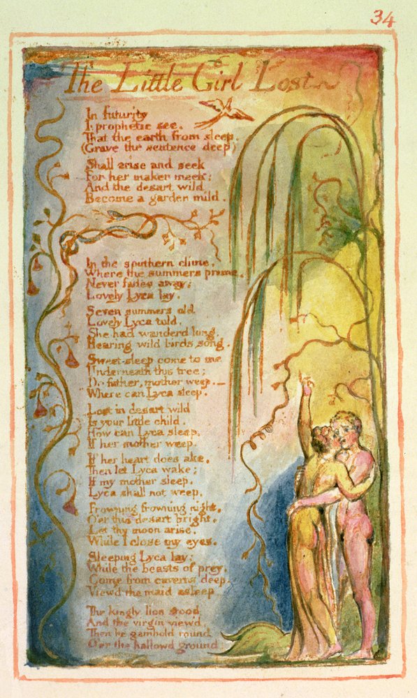 Het Kleine Meisje Verloren: plaat 34 uit Songs of Innocence and of Experience (kopie AA) c.1815-26 door William Blake