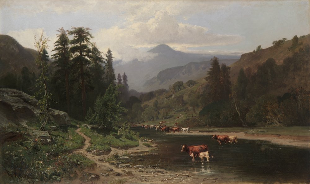 Berglandschap met vee, 1879 door William Keith